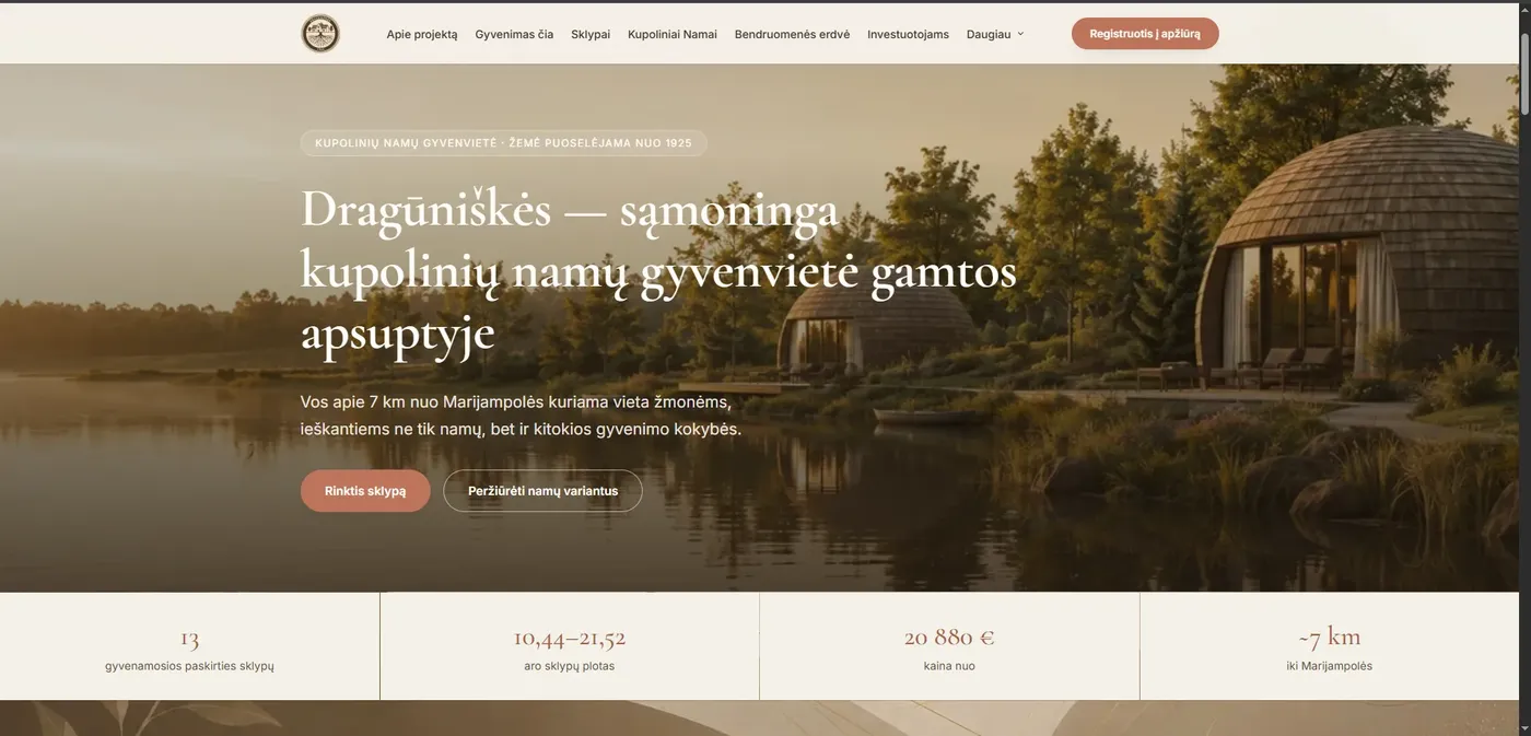 Dragūniškės svetainės ekrano kopija